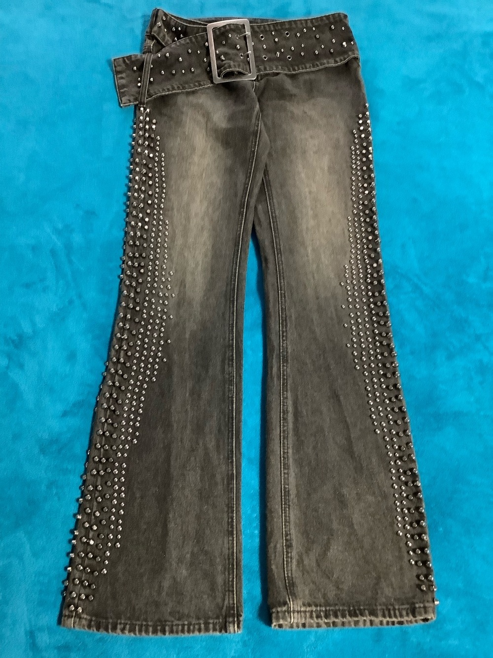 Jaded London Studded Wrap Around Belt Black Flare Jeans